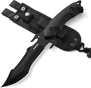 Omesio Nóż outdoorowy survivalowy nóż myśliwski długość ostrza 12 cm, uchwyt Bushcraft K10 stałe ostrze kabura, czarny