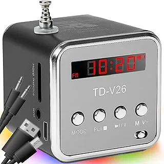 Retoo Głośnik Bluetooth z radiem FM, LCD Mini Przenośny 5x5x5 cm, moc 3W, wejścia DC/USB/AUX/TF, mini jack 3,5 mm, rejestrator MP3, oświetlenie LED, wysuwanna antena