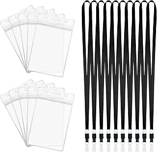 Vicloon 10 sztuk smyczy z uchwytem na identyfikator smycze na szyję i identyfikatory kart identyfikacyjnych, wodoodporne, pionowe etui na klucze, dokumenty i odznakę (12 x 7,5 cm)