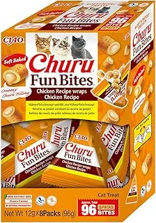 INABA Churu Fun Bites bez produktów ubocznych, wysokiej jakości białka z 58% kurczakiem, bez zbóż, bez cukru, smakołyki dla kotów, w małych przekąskach, 96 g (1 opakowanie)