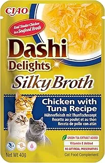 INABA Dashi Delights Silky Broth, delikatne płatki z bulionu kurczaka z tuńczykiem - wilgotna karma dla kotów, przekąski dla kotów z białkiem, naturalne składniki - posiłek uzupełniający - 1 x 40 g