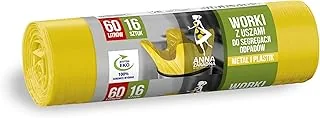 Anna Zaradna Worki z uszami do segregacji odpadów PLASTK, METAL 60L 16szt, kolor żółty