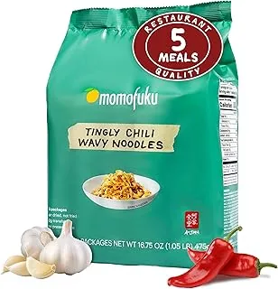 Momofuku Tingly Chili Ramen Noodles by David Chang, 5 sztuk (1 opakowanie) suszony na powietrzu wegański makaron instant z 11 g białka roślinnego