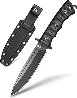 NedFoss Nóż survivalowy, nóż outdoorowy z kaburą, stałe ostrze, Full Tang, nóż Bushcraft z uchwytem G10, nóż kempingowy, nóż do paska, nóż do jazdy na rowerze survivalowym, czarny