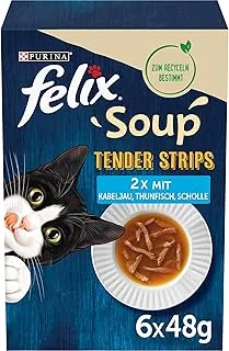 FELIX Soup Tender Strips, zupa dla kotów, różnorodność smaków z wody, opakowanie 1 szt. (6 szt. po 48 g)