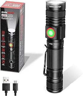 DARKBEAM LED latarka ładowalna USB 2000 wysokich lumenów, małe i jasne latarki kieszeniowe, skupienie regulowane wodoodporne ręczne światło błyskowe do kempingu, na zewnątrz, awaryjne, z baterią