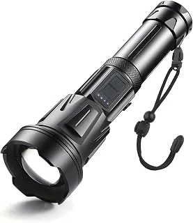 ASORT Latarka LED 40000 lumenów, ze światłami bocznymi COB, ładowana przez USB, XHP360 LED, klasa wodoszczelności IPX67, pochodnia na kemping, wędrówki i w sytuacjach awaryjnych (akumulator 26650)