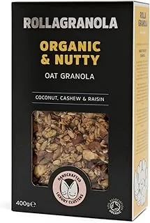 Rollagranola: Granola organiczna i orzechowa | 100% organiczna i naturalna żywność pełna, bez glutenu | wegańska | bez rafinowanych cukrów | opakowanie 400 g