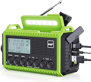 Radio korbowe DAB przenośne radio, radio korbowe z funkcją ładowania telefonu komórkowego, radio UKW/DAB Plus, akumulator 5000 mAh, do ponownego ładowania, awaryjna korbka radiowa, z latarką LED i lampką do czytania, alarm SOS na kemping
