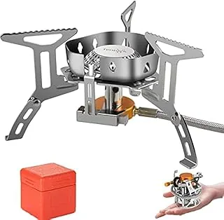 Tentock Kuchenka kempingowa z zapłonem piezoelektrycznym, 3500 W, wiatroszczelna, do użytku na zewnątrz, ultralekki, mała, składana kuchenka gazowa z pudełkiem do przenoszenia i adapterem na wędrówki, piknik