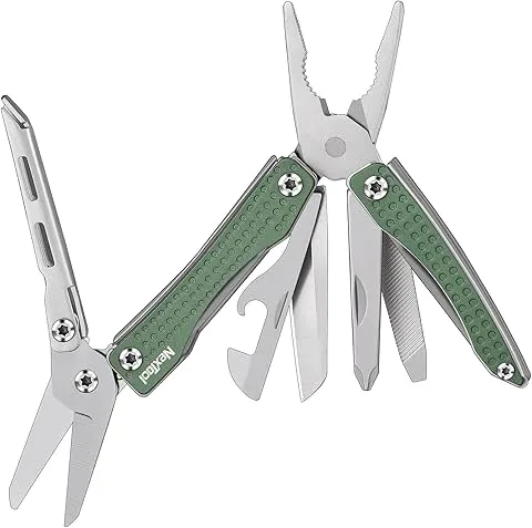 NexTool Multitool, Mini Flagship 10 w 1 mini multinarzędzie, składane multinarzędzie z nożem, szczypcami, otwieraczem do konserw, nożyczkami, śrubokrętem, otwieraczem do butelek na camping-zielony
