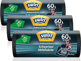 Swirl Worki na śmieci do dużych obciążeń, 60 l (3 x 12 worków), worki na śmieci z praktycznym ściągaczem, odporne na kapienie i przebicie worki na śmieci do ciężkich odpadów z domu i ogrodu