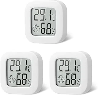 Flintronic Mini Termometr LCD, 3 sztuki, cyfrowy termometr wewnętrzny, higrometr wewnętrzny, bezprzewodowy miernik wilgotności do pokoju dziecięcego, salonu, biura, szklarni, kolor biały