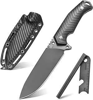 LOTHAR BAT Outdoor nóż stały, 12 cm, stal D2, nóż myśliwski, nóż bushcraft z uchwytem G10 i krzesiwem, nóż survivalowy z pochwą Kydex, nóż taktyczny, nóż wędkarski