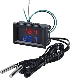 Cyfrowy Termometr z 2 Wodoodpornymi Metalowymi Sondami DC 4-28V Led Miernik Temperatury Z Podwójnym Wyświetlaczem Temperatura Monitor -55～120 ℃,Czerwony&Niebieski