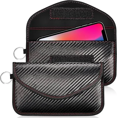 Wonwood_direct etui Faraday na telefon i kluczyk samochodowy, 2 sztuki, torba Faraday na telefon, przenośna klatka Faraday, bloker sygnału RFID/NFC, ekranowanie chroniące przed śledzeniem (czarne z czerwoną obwódką)