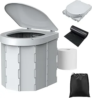 WADEO Ulepszona toaleta kempingowa, przenośna toaleta dla dorosłych z solidnym podparciem i wygodnym siedziskiem, toaleta podróżna z pokrywką i uchwytem na papier toaletowy, idealna na kemping,