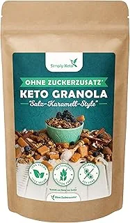 Simply Keto Knusper Granola Solony Karmel - Nisko-węglowodanowe* alternatywa dla mюsli bez dodatku cukru - 250g Słodkie keto granoła dla idealnego śniadania - Paleo & Wegańskie - Bez soi, laktozy i