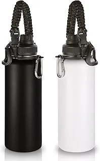 Volhoply Butelka na napoje ze stali nierdzewnej, 1200 ml, dwa opakowania, z podwójnymi ściankami, izolowana próżniowo butelka termiczna z uchwytem Paracord, metalowa butelka na wodę, bez BPA, do