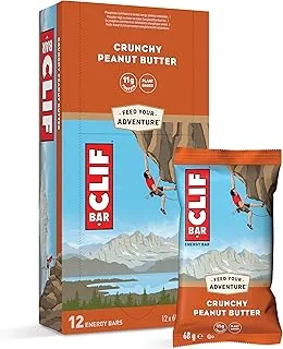 Clif Bars, baton energetyczny, odżywczy baton proteinowy, chrupiące masło orzechowe, białko na bazie roślin, 12 x 68 g