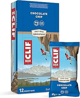 CLIF BAR | Baton energetyczny - baton proteinowy | Chocolate Chip | Roślinny baton proteinowy do biegania, treningu maratonu, jazdy na rowerze i sportów wytrzymałościowych | 12 x 68 g