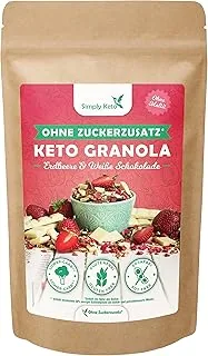 Simply Keto Niski poziom węglowodanów* Erdbeer Knusper Granola z białą czekoladą bez dodatku cukru - alternatywa dla keto śniadaniowego musli - bezglutenowe, bez soi i niskowęglowodanowe* - 250g