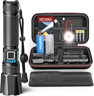 GEARLITE Latarka LED, bardzo jasna, 12000 lumenów, latarka LED, ładowana, 5 trybów, wodoszczelność IP65, latarka taktyczna, zasilana bateriami, na kemping, do użytku na zewnątrz, w nagłych wypadkach,