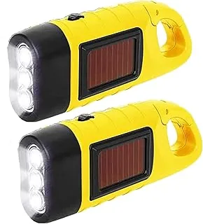 Latarka LED, 2 sztuki, solarna latarka LED, latarka z korbą, ładowana LED, wodoszczelna latarka, z karabińczykiem do zawieszenia na zewnątrz, wędrówki, prezent, wyposażenie awaryjne