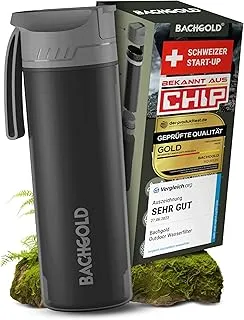 Bachgold® Butelka z filtrem do wody na zewnątrz o Zdolności Filtrowania 1500L I Usuwa 99,99% bakterii i filtruje mikroplastik, cząsteczki oraz chlor I Podróżny filtr do wody I Czarny 500ml