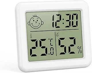 ORIA Cyfrowy termometr, higrometr, mini wewnętrzny miernik wilgotności powietrza, monitor temperatury, wyświetlacz godziny, komfort powietrza, °C/°F, termometr pokojowy do hotelu, biura, domu