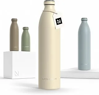 LARS NYSØM stalowa butelka 350ml, 500ml, 750ml, 1L, 1,5 litra | Flaszka termiczna odpowiednia do napojów gazowanych | Butelka na wodę do sportu, jogi (Almond Beige, XL 1500ml)