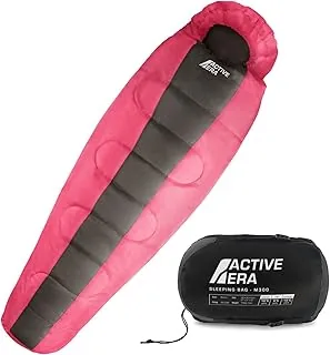 Active Era Śpiwór Ultralekki Puchowy Mumia Turystyczny, 300 GSM Syntetyczny, Profesjonalny, Powdójna Warstwa, Wodoodporny, na Biwak Kempingowy Trekkingowy, Duży Kompaktowy 220 x 80cm - różowy