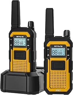 Retevis RB648 Heavy Duty Walkie Talkie, Wodoodporne Dwukierunkowe Radio IP67, Podwójny PTT, 2000 mAh, Awaryjne Krótkofalówki dla Dorosłych na Plac Budowy(2 Szt, Żółty)