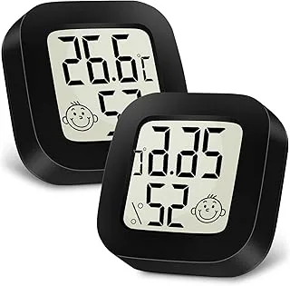 Ainiv Cyfrowy mini higrometr/termometr pokojowy, do pomieszczeń, z wyświetlaczem LCD i ikonami twarzy, z monitorem wilgotności/temperatury, do sypialni, pokoju dziecięcego, samochodu, 2 sztuki