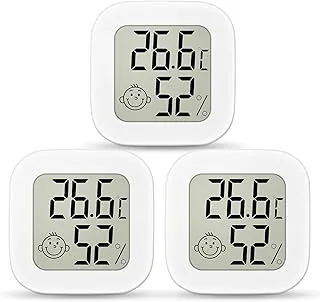 Ainiv Cyfrowy mini higrometr/termometr pokojowy, do pomieszczeń, z wyświetlaczem LCD i ikonami twarzy, z monitorem wilgotności/temperatury, do sypialni, pokoju dziecięcego, samochodu, 3 sztuki
