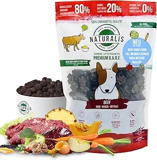 Naturalis Smart 80 Barf sucha karma dla psów, 500 g, wołowa, pełnoporcjowa karma bez dodatków, bezzbożowa, sojowa, bezglutenowa, 100% naturalna – delikatnie suszona na powietrzu