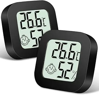 Flintronic Mini Termometr LCD, 2 sztuki, cyfrowy termometr wewnętrzny, higrometr wewnętrzny, bezprzewodowy miernik wilgotności do pokoju dziecięcego, salonu, biura, szklarni, kolor czarny