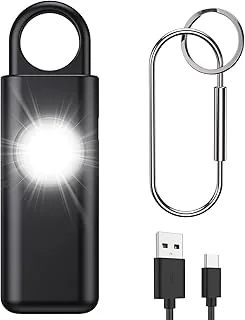 Alarm kieszonkowy dla kobiet, syrenka 130 dB z oświetleniem LED, osobisty brelok, samoobrona z akumulatorem USB, dla kobiet/dzieci