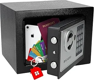 Silvergear® Elektroniczny Sejf Domowy | Na Klucze i Hasła | 23x17x17cm | Cyfrowy, Podłogowy, Ścienny | Mini Meblowy Ognioodporny
