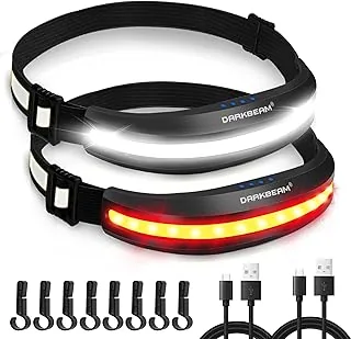 DARKBEAM Latarka czołowa USB -C Akumulator COB Jasne Latarka na kask, latarki LED z czerwonym światłem - Reflektora czołowy 230° - konserwacja samochodu, prace budowlane, wędkarstwo, awaryjny, 2 szt