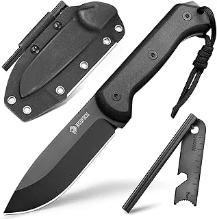 NedFoss SEAL BK nóż outdoorowy o stałej klindze, 10,5 cm, stal D2, nóż survivalowy Full Tang z krzesiwem 10 cm i ostrzałką, nóż Bushcraft z uchwytem G10 i kaburą Kydex, nóż myśliwski, nóż wędkarski
