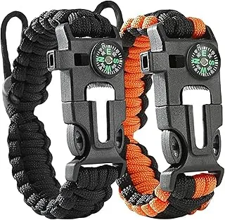 Flintronic Paracord zestaw bransoletek survivalowych 5 w 1, krzesiwo z krzesiwa i stali + gwizdek 100 dB + kompas podstawowy + mini piła + wodoszczelna linka Paracord w jakości wojskowej