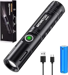 MOWETOO Latarka LED z możliwością ładowania, 3500 lumenów, bardzo mocna latarka z zoomem z 3 trybami oświetlenia, mini USB, ładowanie błyskowe, na kemping i piesze wycieczki