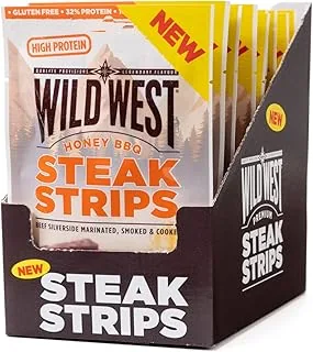 Wild West Paski do steków, 16 x 25 g Honey BBQ wołowina, beef Jerky high Protein suszone mięso, przekąska proteinowa