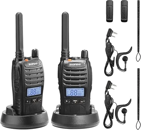 BAOFENG BF-88ST Pro PMR446 Walkie Talkie, ulepszone, dalekiego zasięgu, ładowalne, dwudrożne radia z wyświetlaczem LCD, podwójny zegarek VOX, ładowarka biurkowa i słuchawki, 2 szt