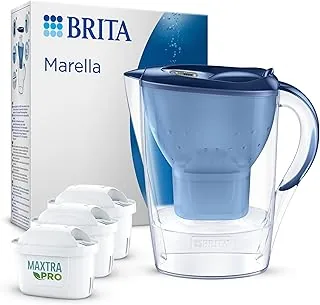 BRITA Dzbanek filtrujący Marella niebieski (2,4 l) z 3 orgyinalnymi filtrami BRITA MAXTRA PRO Pure Performance redukującymi chlor, kamień, PFAS i metale – elegancja i funkcjonalność