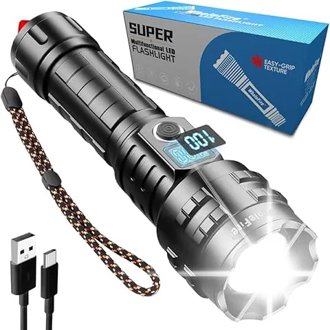 Latarka LED o dużej mocy, ładowalna, latarka LED ładowana przez USB, XHP70.2 20000 lumenów, super mocna latarka na baterie