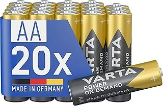 VARTA Baterie AA, opakowanie 20 szt., Power on Demand, Alkaliczne, 1,5V, pakiet do przechowywania, na akcesoria komputerowe, urządzenia Smart Home, Made in Germany
