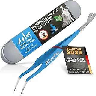 BluePet 2w1 Dźwignia i szczypce ze stali nierdzewnej - niezawodny środek do usuwania kleszczy dla psów, kotów, koni i mężczyzn, haczyk na kleszcze, idealny do każdego zestawu awaryjnego przeciwko