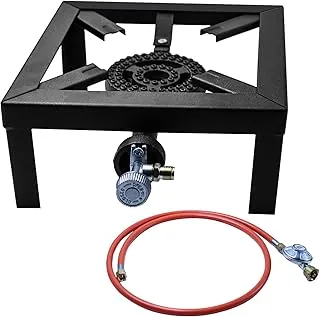 Kuchenka gazowa, stołek, 8,0 kW, outdoorowa, kempingowa, kuchenka gazowa, 25 x 25 x 11 cm, wraz z wężem do propanu 150 cm i regulatorem 50 mbar